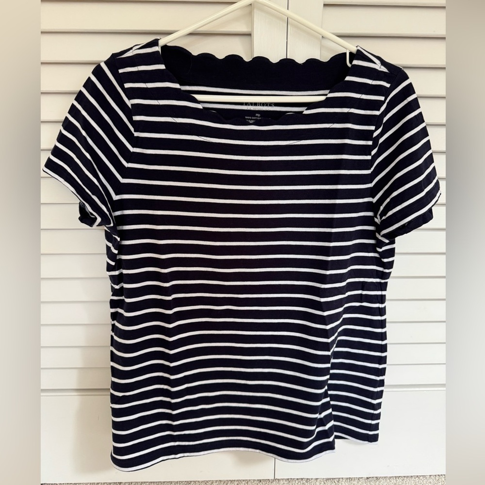 Talbots Classic Navy and White Striped Tee